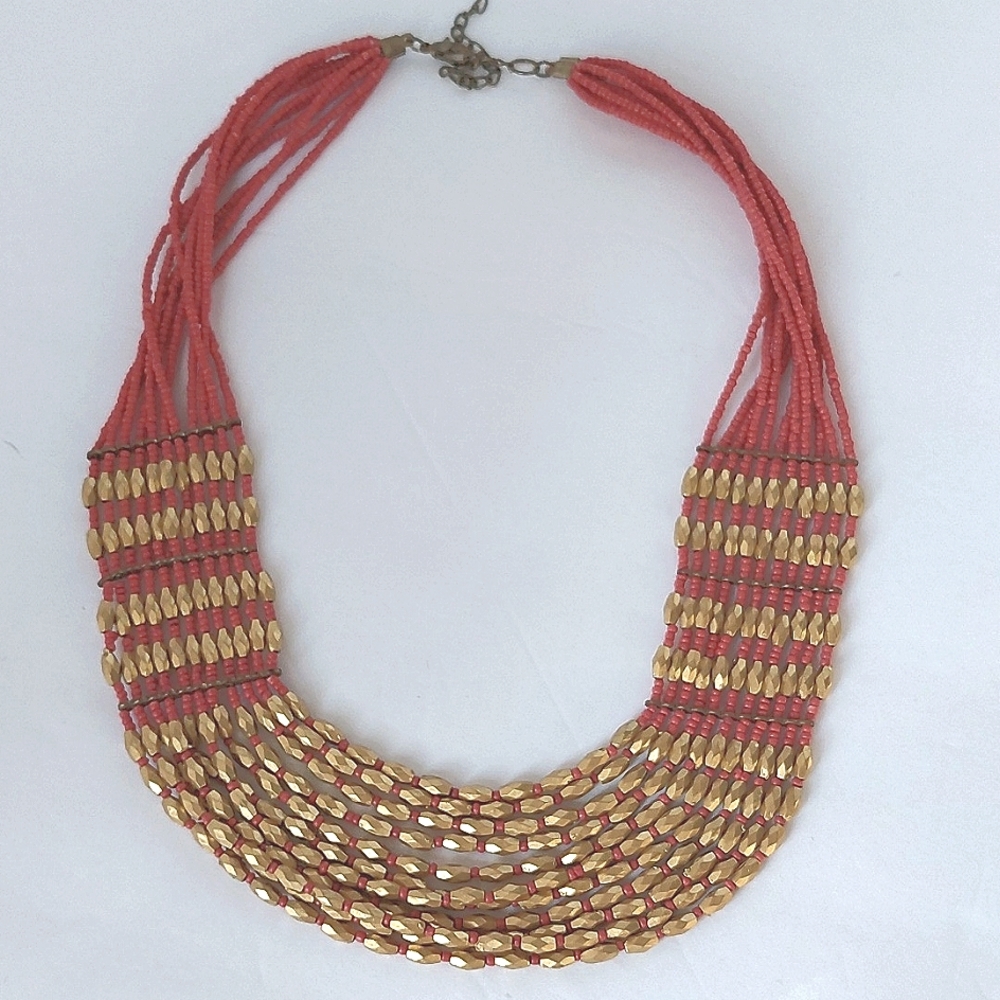 Sophia & Kate Dark Coral w/ Gold Accent Beads Necklace